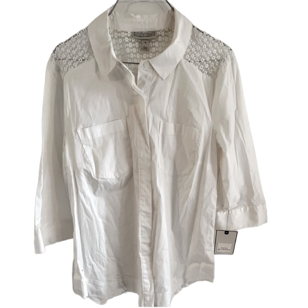 Dana Buchman NWT White Lace Button Down Shirt